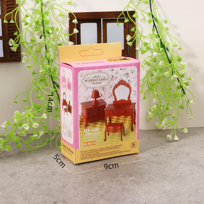 Mini Dollhouse Bedroom Set: Dressing Table, Bedside Table & Vanity for Children's Pretend Play