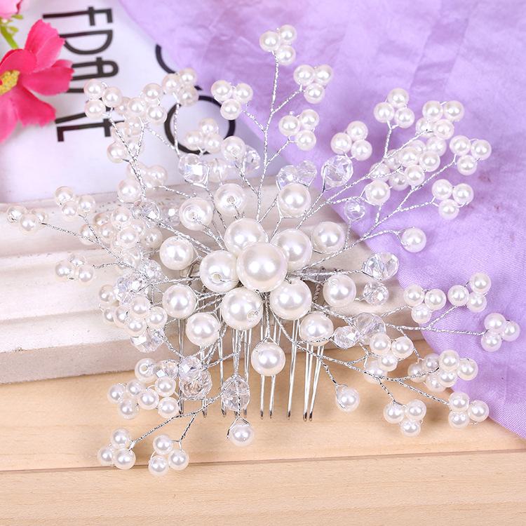 Bridal Tiara Handmade Crystal Pearl Head Flower Korean Pearl Hair Comb Wedding Hair Accessories