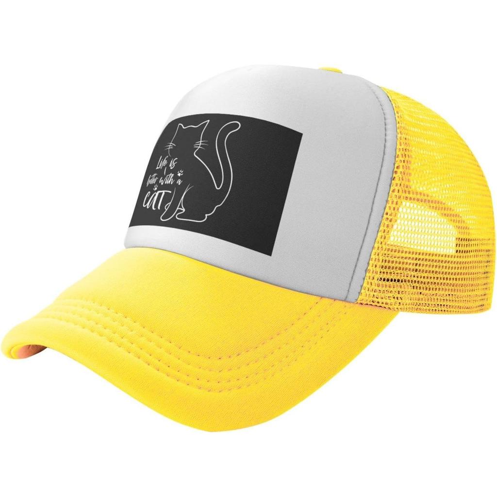 Life Is Better with Cat Trucker Hat Mesh Snapback Cap Graphic Print Adjustable Baseball Hat
