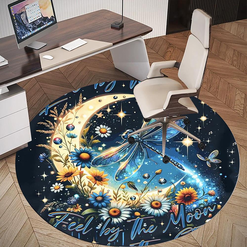 1pc Dragonfly Moon Round Chair mat Area Rug - Non-Slip, Floor Mat for Office, Bedroom, and Indoor Decor c1125634