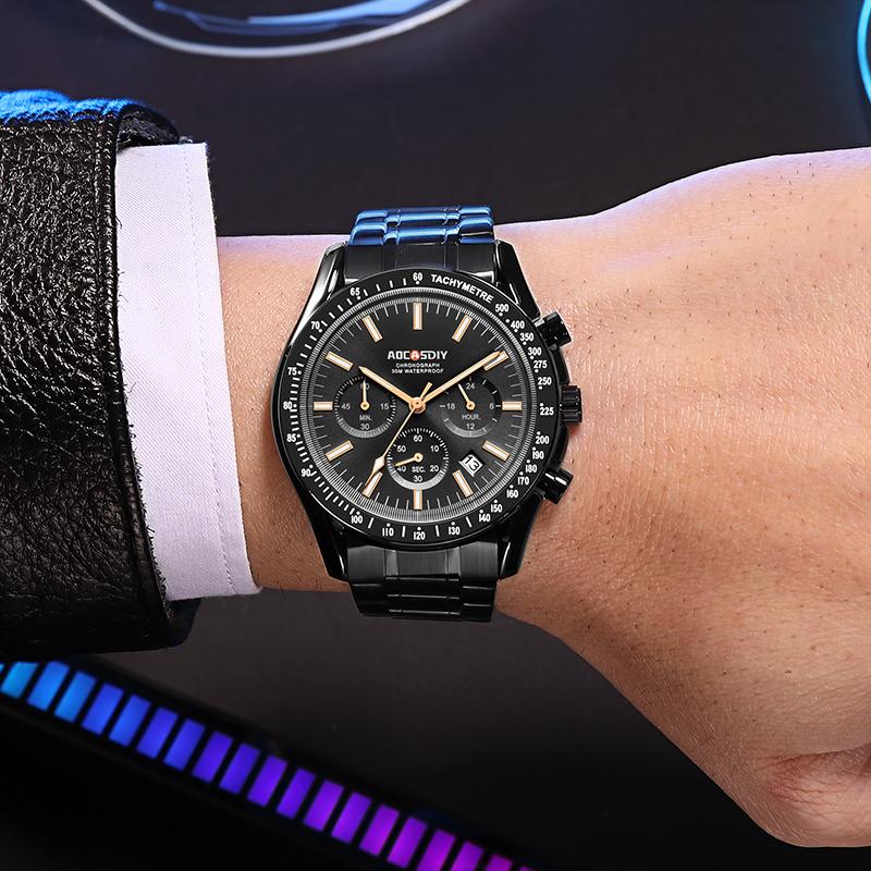 Men's Watches Luxury Round Quartz Wristwatch Waterproof Chronograph Watch for Men Auto Date Clock