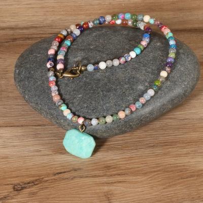 Adjustable Size Stone Bead Necklaces Jewelry Amazonite Natural Stone Beaded Choker Necklace for Girls
