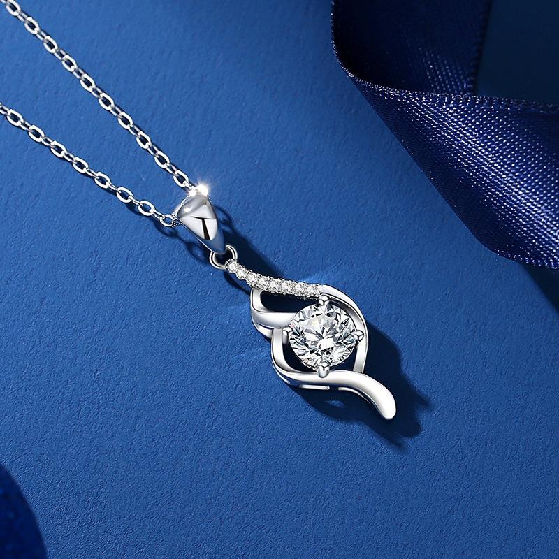 Waterproof Women's 925 Sterling Silver Stylish Drop Pendant Necklace Bling 1CT Zirconia Moissanite Bride Wedding Jewelry Bulk