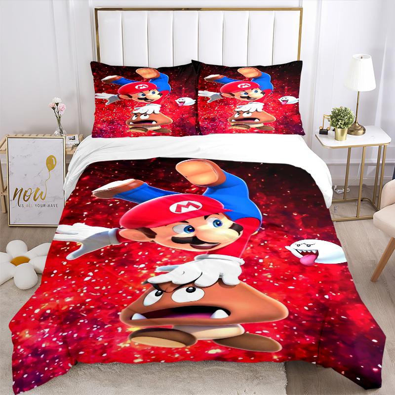 3pcs Mario Bedding Set - Includes Quilt Cover and Pillowcases, Suitable for All Seasons, Machine Washable - Ideal Gift for Family and Friends.F039