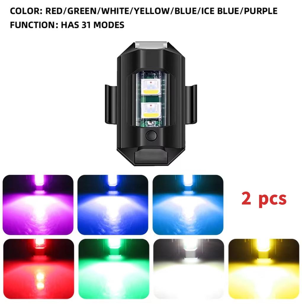 Motorcycle Warning Light 7 Colors Mini Drone Strobe Light Universal Anti-Collision Signal Tail Lamp for Bike Car Flashing Lamp