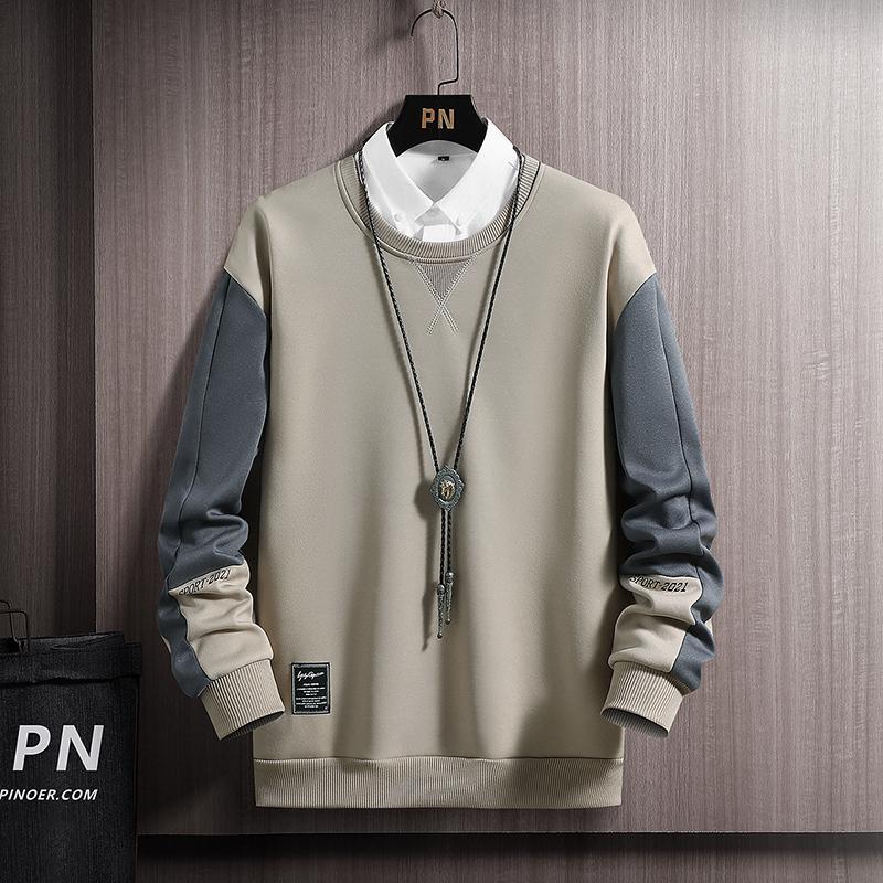 Men s Color Block Raglan Sleeve Crew Neck Sweatshirt - Casual Long Sleeve Pullover Sleeve  Patch Detail M хаки
