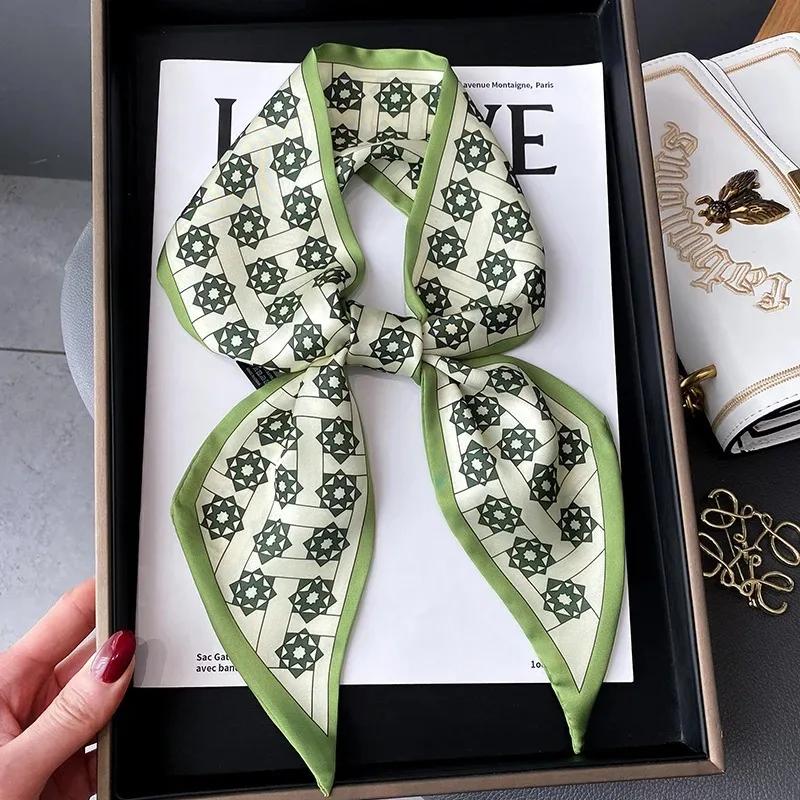 Silk Long Scarf Women Leopard Flamingo Print Luxury Hairband Narrow Scarves Small Neckerchief Summer Headband Ribbons Female