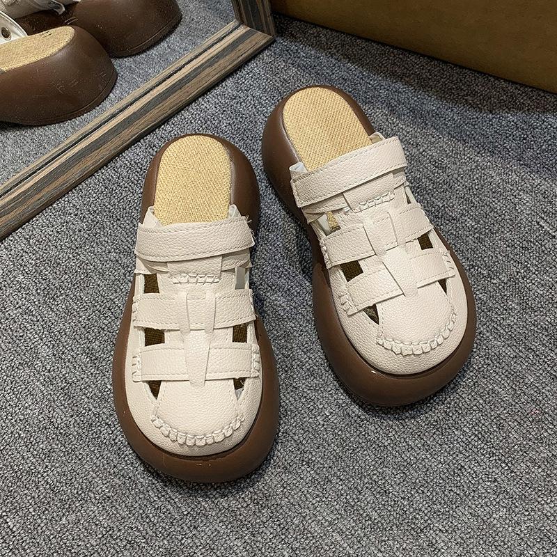 Two wear hollowed-out bag head sandals women's 2025 summer new hole hole Mori Roman shoes thick-soled half slippers women's outer wear