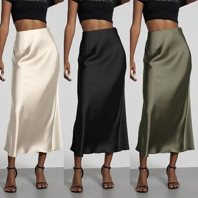 Women's High Waist Skirt Women's A-line Skirt Summer Solid Color Midi Skirt High Waist