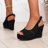 Fashion Comemore Summer Platform Wedges Sandals for Women Black Suede Peep Toe Female Shoes Fashion High Heels Ladies Large Size Sandal