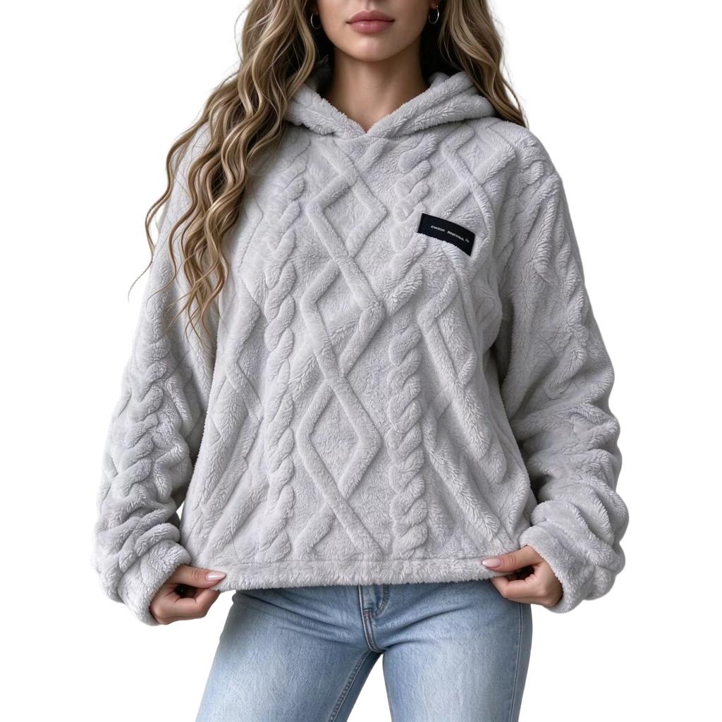 Women's Loose Plush Warm Casual Versatile Hooded Pullover Sweatshirt