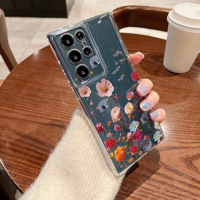 Flower Floral Pattern Phone Case For Samsung Galaxy S26 S25 S24 S23 Ultra S22 S26 Plus S24 S21 FE S25 Edge Clear TPU Soft Cover