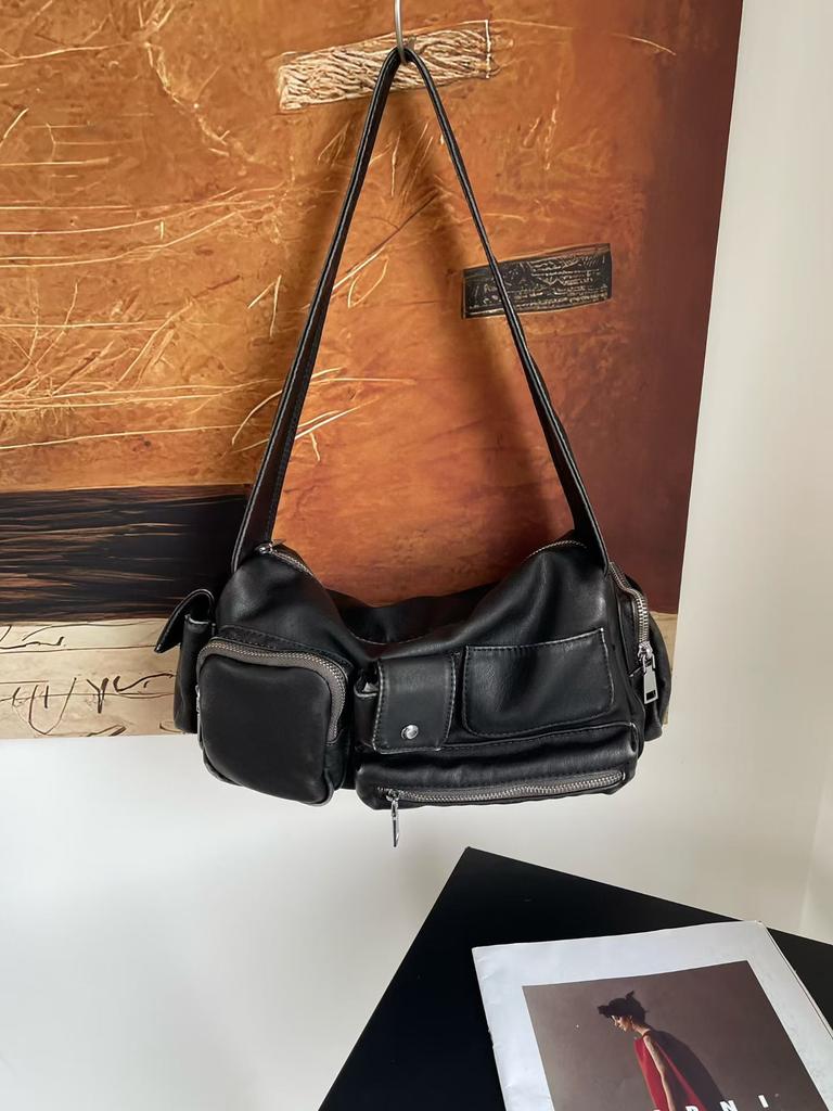 Vintage Multiple Pockets Motorcycle Bag Designer Women Handbags Luxury Soft Pu Leather Shoulder Bags Large Messenger Bag 2025