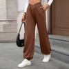 Fall Winter New Women's Elastic Waist Pockets Drawstring Cuffed Loose Casual Trousers