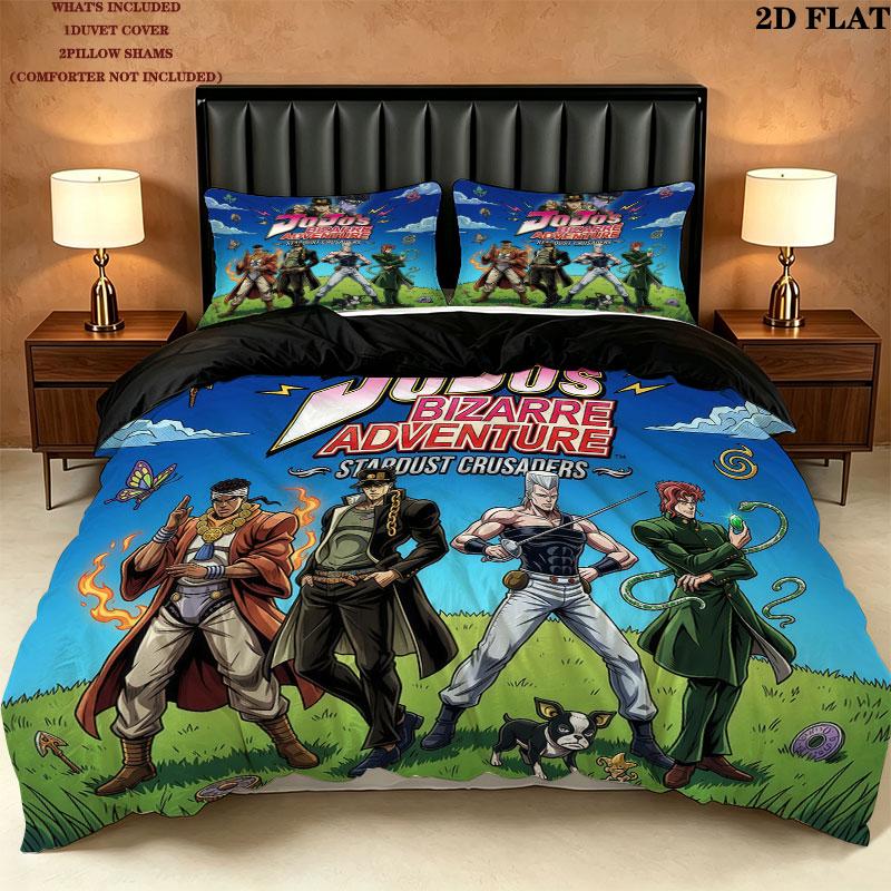 Jojo's Bizarre Adventure Vzor Povlečení Sada Peřiny Potah na Peřinu Povlak na Polštář Domov Narozeninový Dárek(1 * povlak na peřinu + 2 * povlak na polštář, bez jádra)