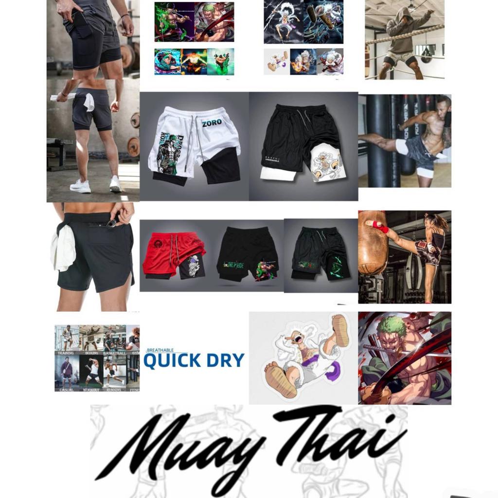 Muay Thai Kickboxing Boxing MMA Pirate Onepiece Luffy Zoro Straw Hat Cartoon Japan Shorts Unisex Workout Quick Dry Print Elastic Waist Training