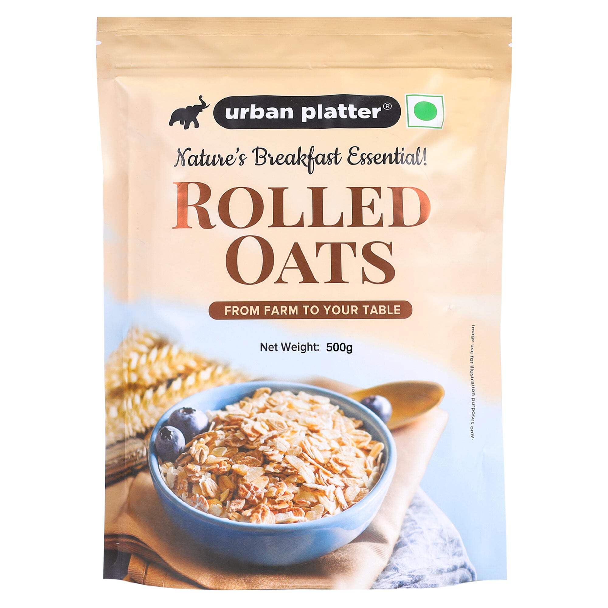 Urban Platter Rolled Oats, 500g (Whole-Grain Oats | High in Fiber Protein | Healthy Breakfast Cereal)