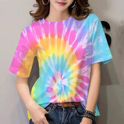 New Tie-dye 3D Pattern Ladies Short-sleeved Korean Casual Tops Fashion Style Round Neck T-shirt Summer