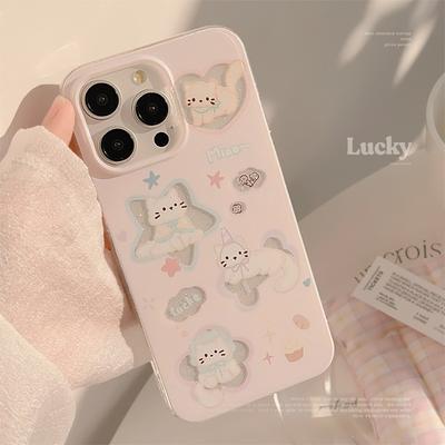 Glitter Cartoon Cute Cats Clear Soft Phone Case For iPhone 16 15 14 13 12 11 Pro Max Plus Shockproof Bumper Back Cover
