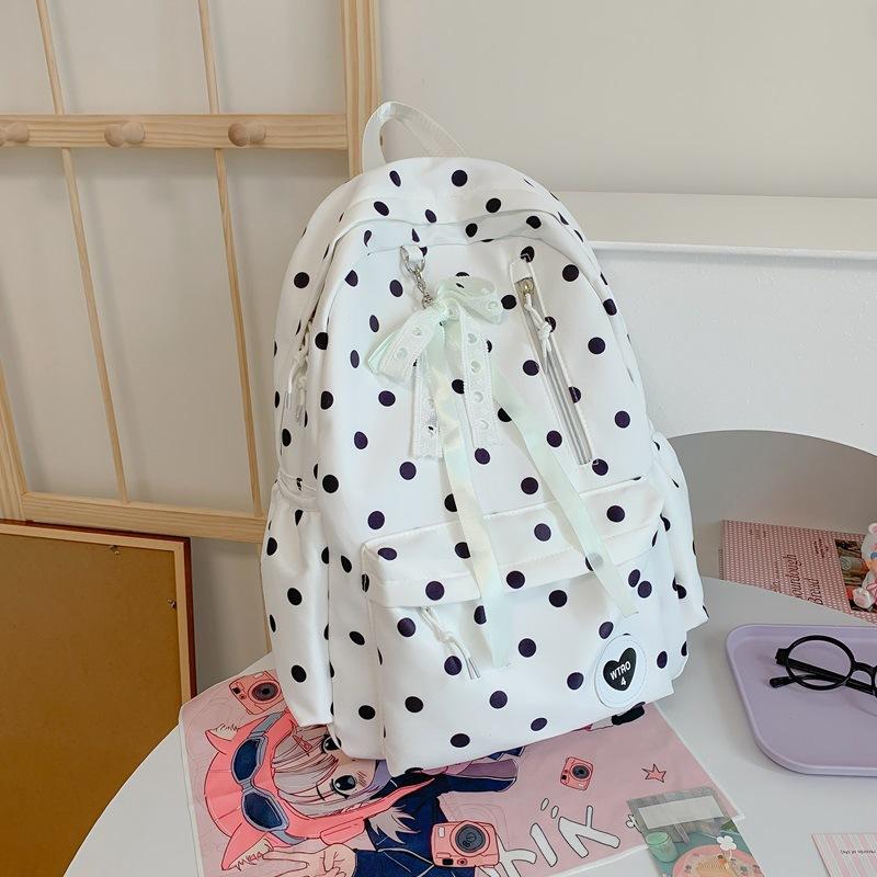 Schoolbag Korean Version of Small Fresh Polka Dot Schoolbag for Girls In Junior High School, Simple and Cute Student Backpack, High Value Fashion