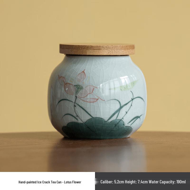 Hand-painted Lotus Ice-Crackle Ceramic Tea Storage Jar