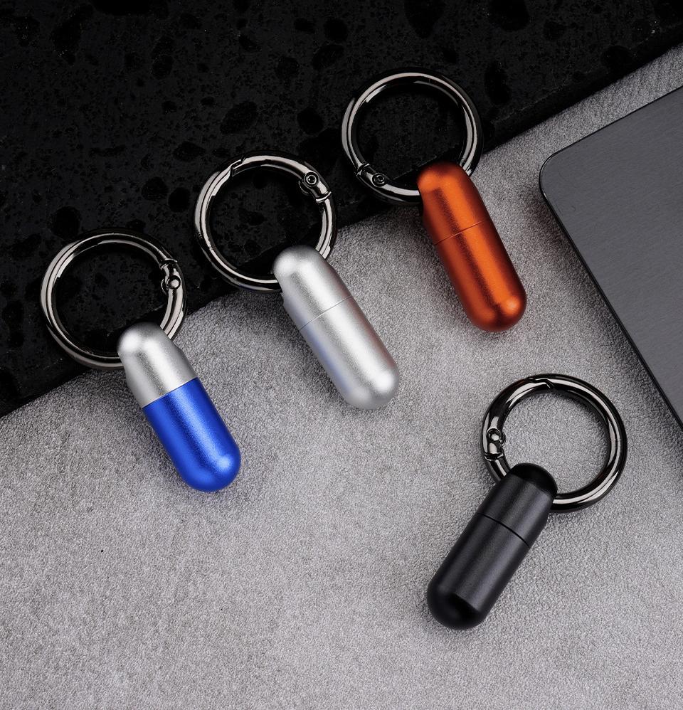 Aluminum Alloy Waterproof Pill Box Color Portable Small Pill Box Sealed Waterproof Keyring Mini Carry-on First Aid Pill Bottle