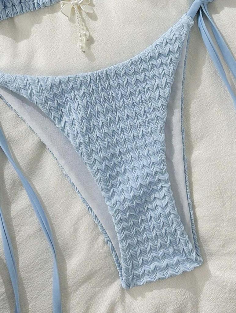 2025 Europäischer & Amerikanischer Damen Sexy Rückenfreier Träger Bikini in Unifarbe