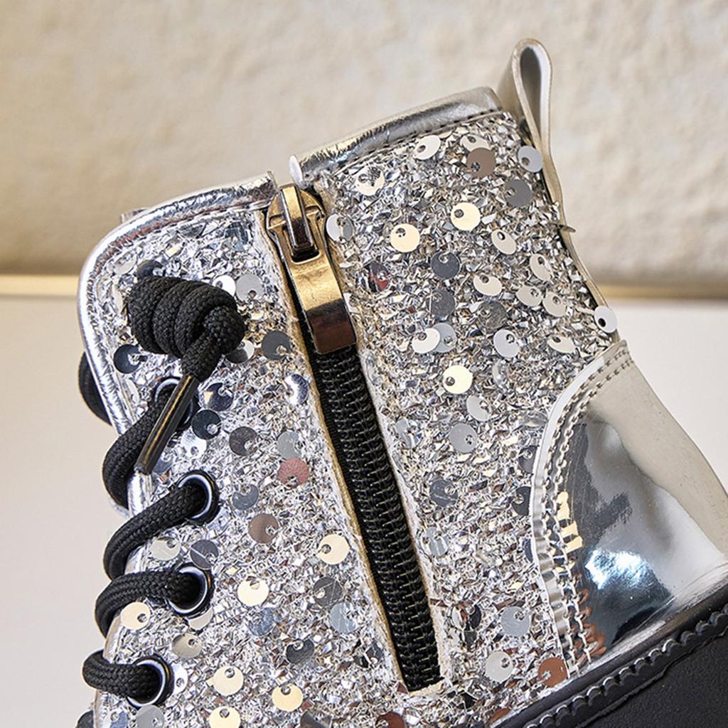 Children Short Boots For Girls Autumn Winter Sequins Glitter Korean Style Soft Bottom Comfortable Casual Versatile Leather Shoe