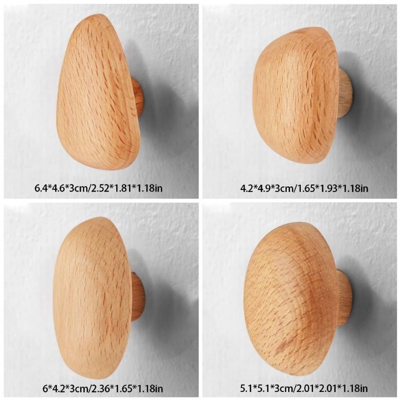 4PCS Simple Styles Wall Mount Hooks Solid & Beech Wood Multipurpose Hooks Upgrades for Hanging Clothes & Accessories