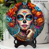 2D Flat 1pc, 8x8 in, Round Aluminum Metal Sign - Skull Design, Themed for Day of The Dead - for Outdoor & Indoor Decoration - Suitable for Spring and