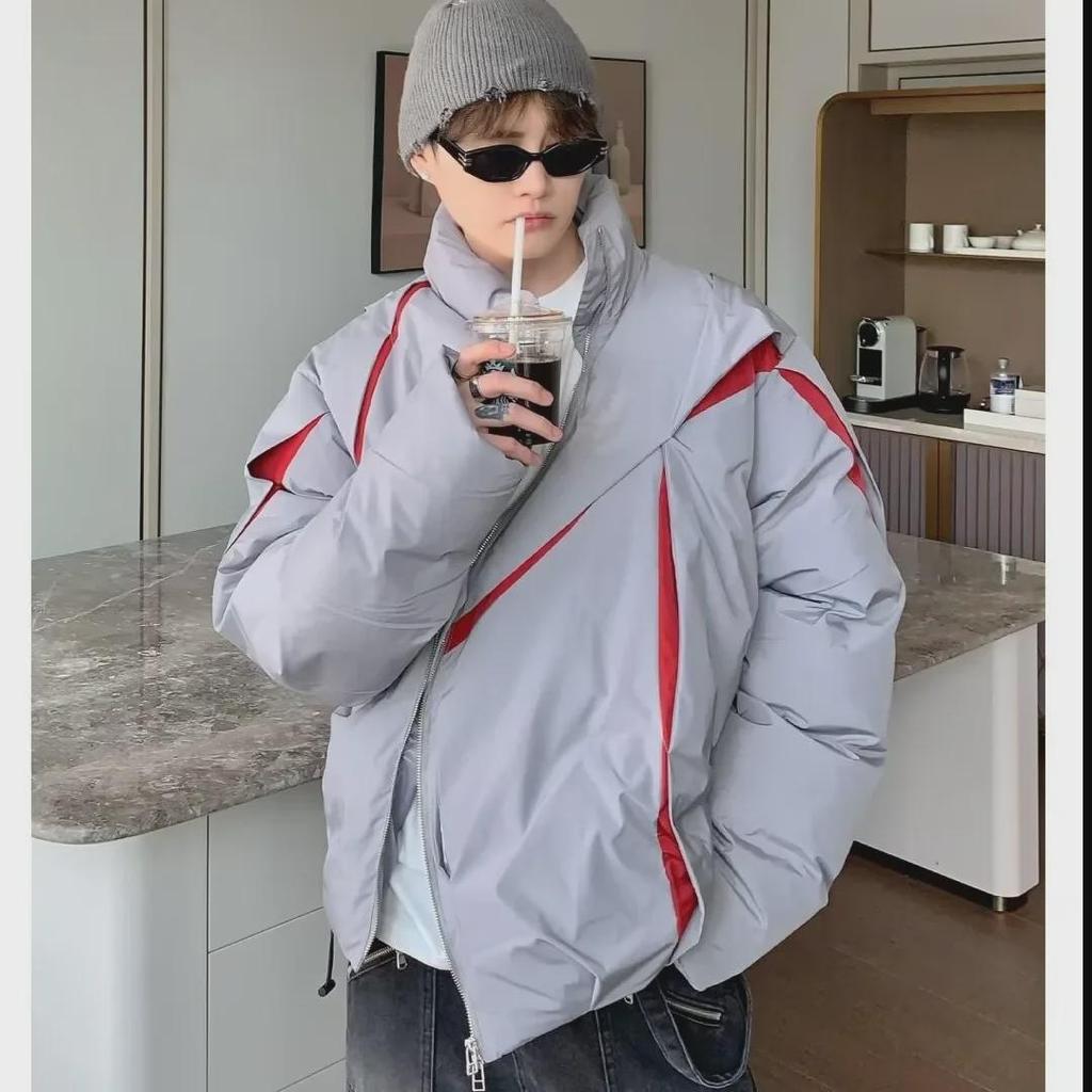 Unisex Trendy Pleated Stand Collar Cotton Jacket - Stylish and Warm Winter Coat