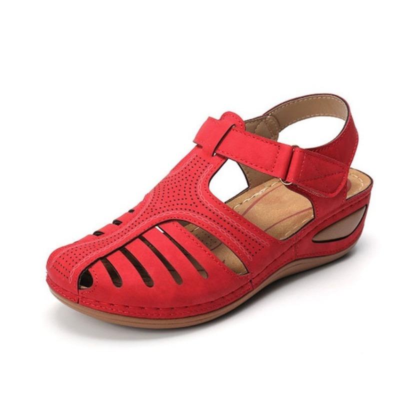 Summer Trend Daily Baotou Medium Heel Velcro Wedge Heel Sandals Women's Large Size Casual