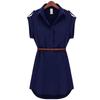 Women Dress A-Line Chiffon Casual Fashion Short Sleeve OL Dress with Belt Dresses