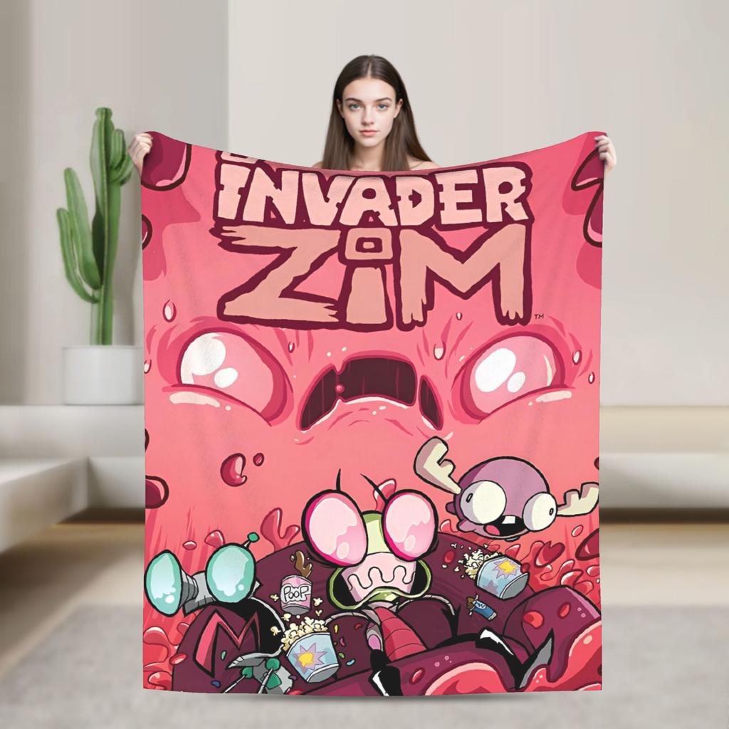 Invader Zim Movie Blanket Soft Warm Street Trend Plush Throw Blanket For Couch Chair Sofa Bed Travel Flannel Bedspread Bed Cover