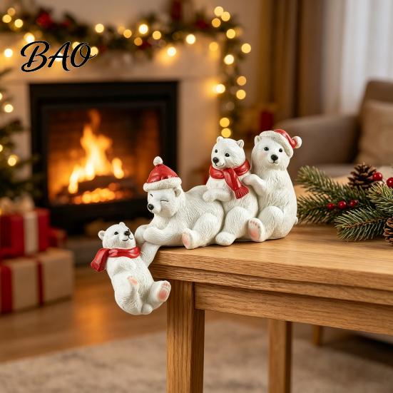 Nordic Style Hanging Decor Resin Polar Bear Ornament, White Figurine with Hat And Scarf for Seasonal Home Interior Accents Christmas Holiday