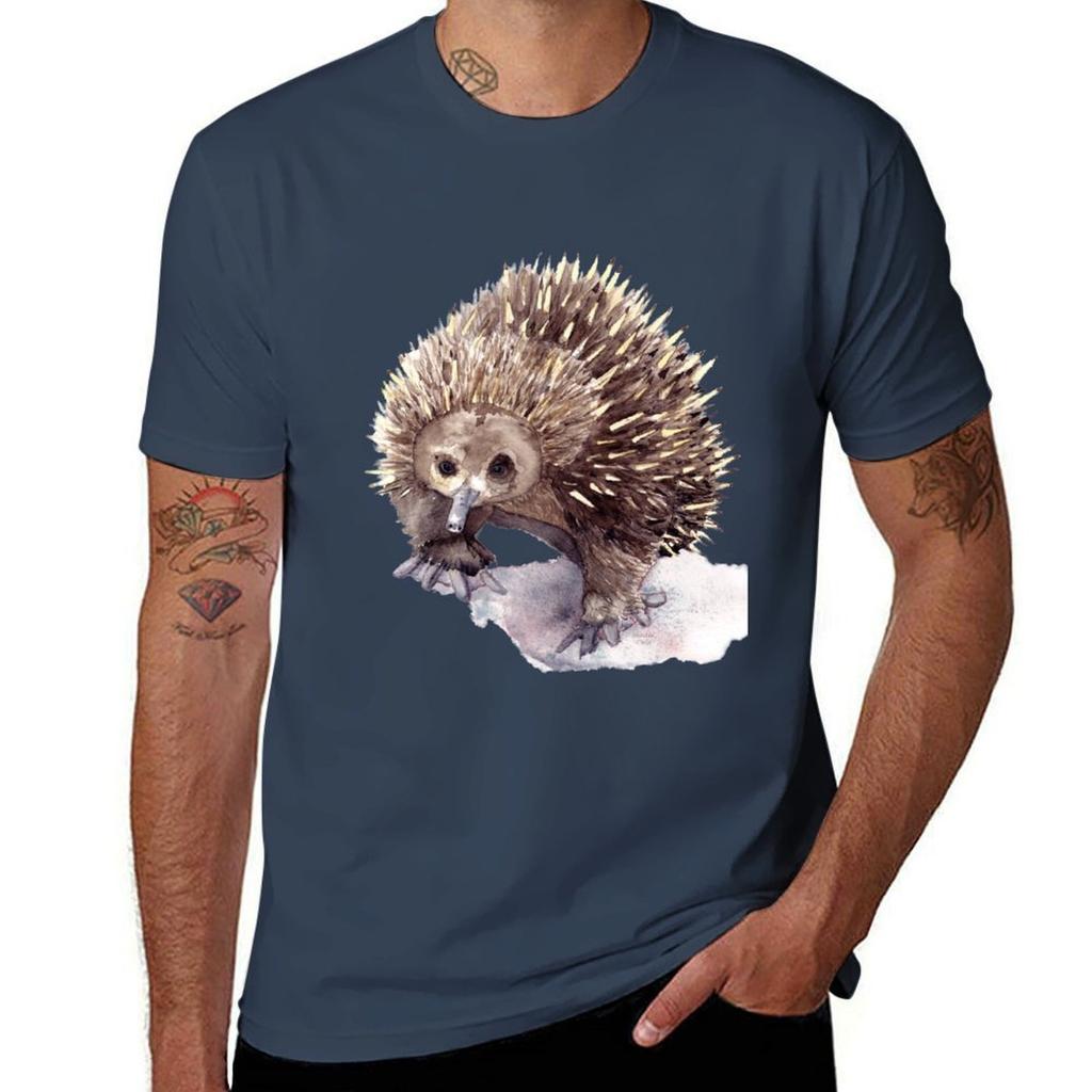 Australian Echidna Watercolour Tshirt Basic Solid Color Short Sleeve Tshirt