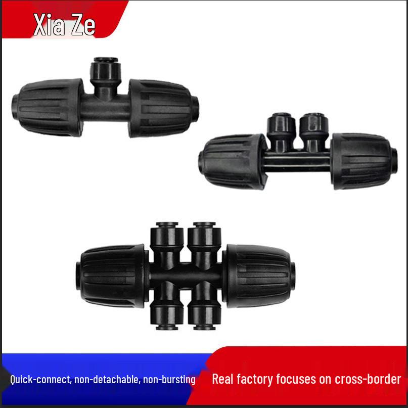 

16PE Drip Irrigation Quick-Connect Tee, 4-Way & 6-Way Automatic Watering System Accessory 1/2” Quick Connect Tee чорний