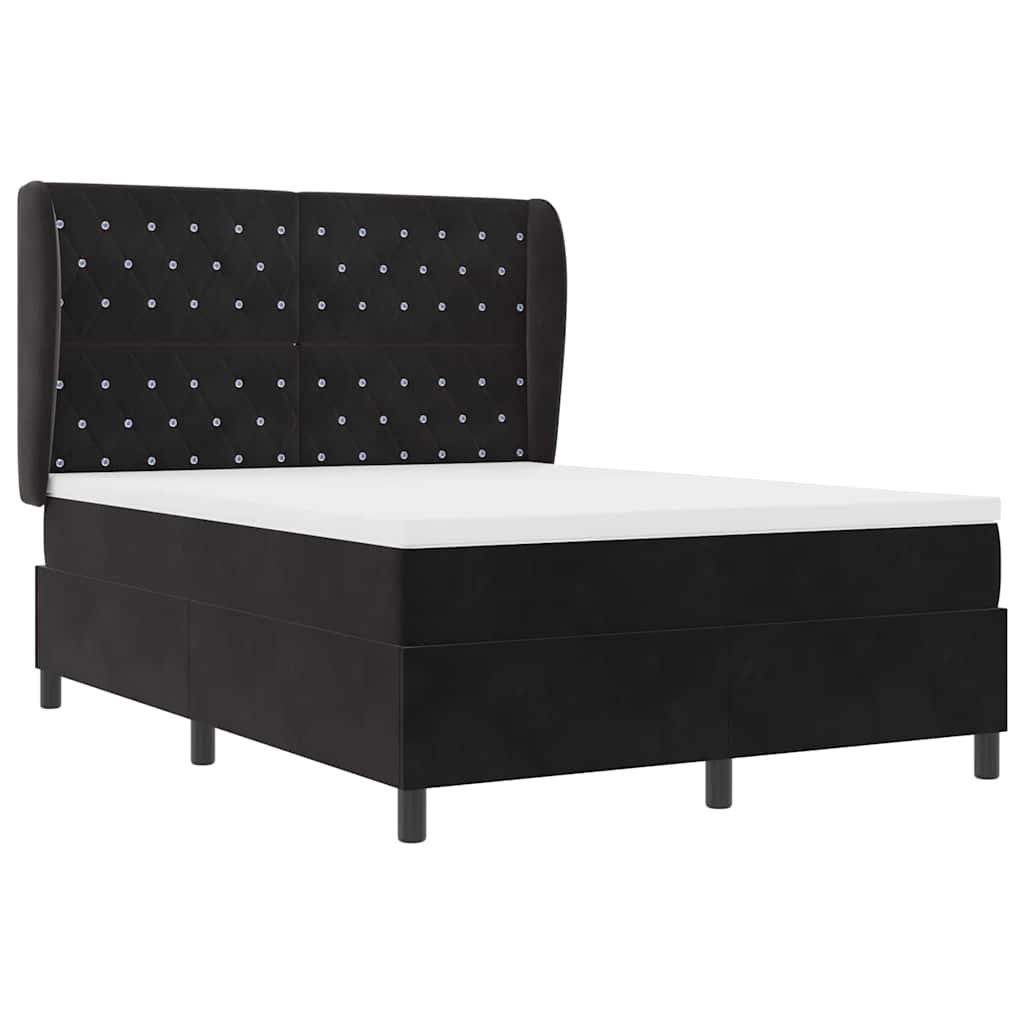 Box Spring Bed with Mattress Black 140 X 200 Cm Velvet