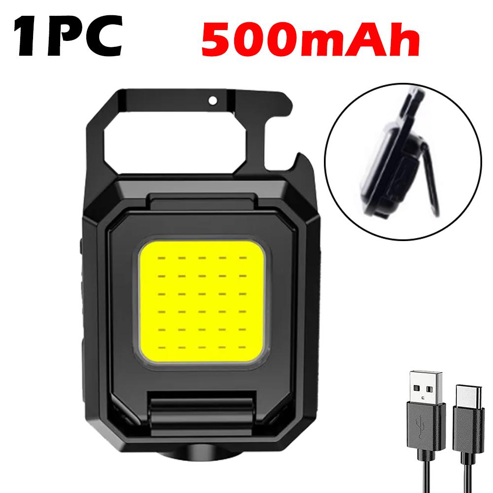 Multifunctional LED Mini Keychain Flashlight Outdoor Camping Double COB Work Lights Emergency Lighting With Magnet Bottle Opener