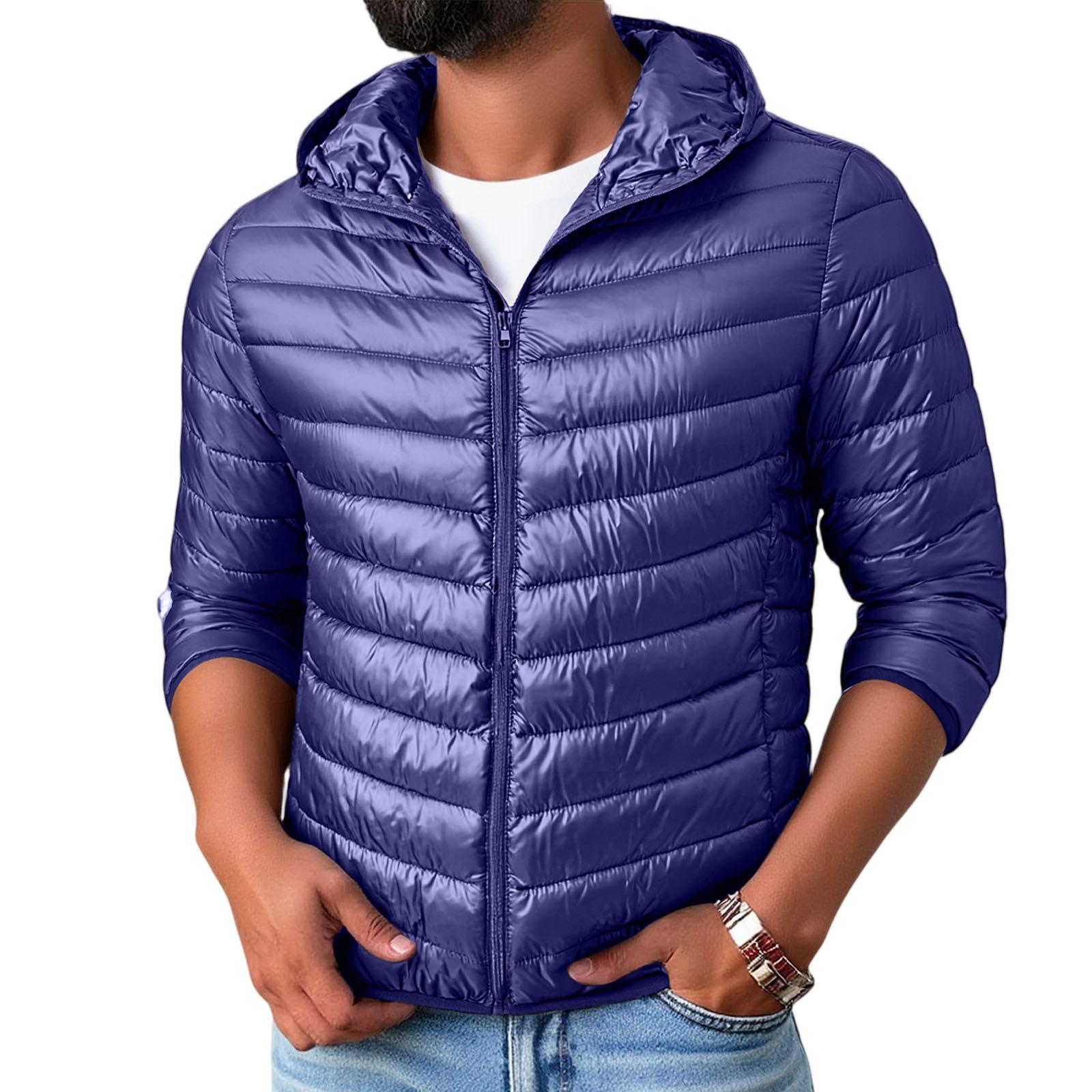 

Мужской Худи с капюшоном Воротник-стойка Тонкий и легкий На пуху XXL тёмно-синий