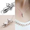 Women Silver Plated Lovely Jumping Cat Pendant Charm Princess Necklace Jewelry