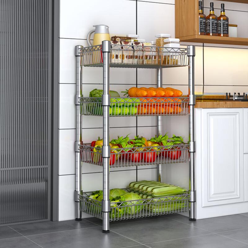 Adjustable 4-Tier Carbon Steel Kitchen Storage Rack with Baskets