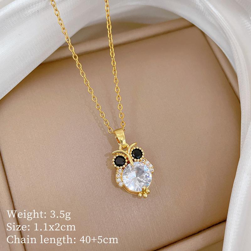 

Stainless Steel Chain Necklace Bling Shiny Zircon Owl Pendant Necklace for Women Girls Cute Owl Jewelry Accessories Gifts