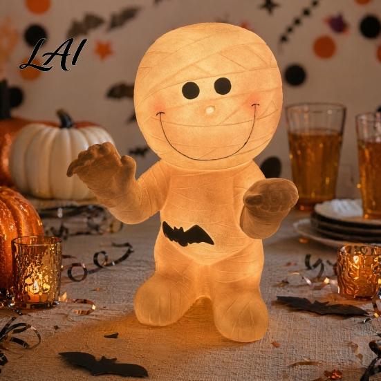 Festive Party Table Decor Halloween Mummy Statue Resin Spooky Glowing Figurine for Indoor Outdoor Decor Realistic Decorations LED Creepy Ornament