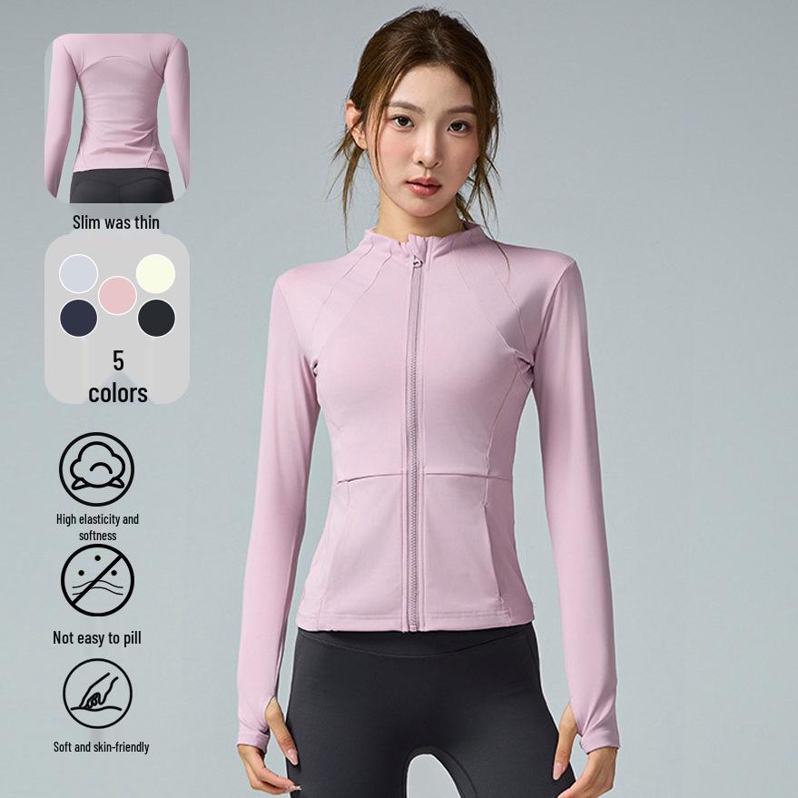 Dámský top na jógu s dlouhým rukávem a zapínáním na zip se stojáčkem