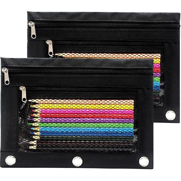 Cinvo Pencil Pouch 3 Ring Binder Pouch Zippered Pencil Case Canvas Pencil Bag with 2 Compartments (Set of 2, Blue and Orange) чёрный