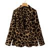 Womens Turn-Down-Collar Blazer Suits Full Sleeve Business Leopard Print Loose Button Coats Plus