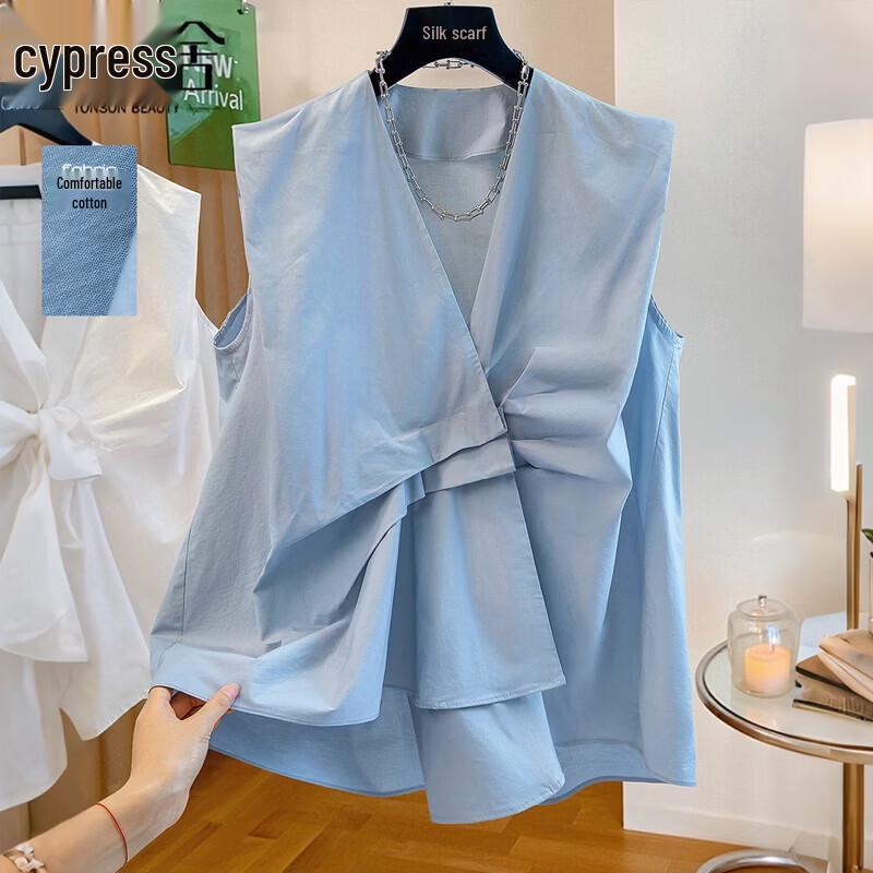 Women s V-neck Sleeveless Cotton Shirt L