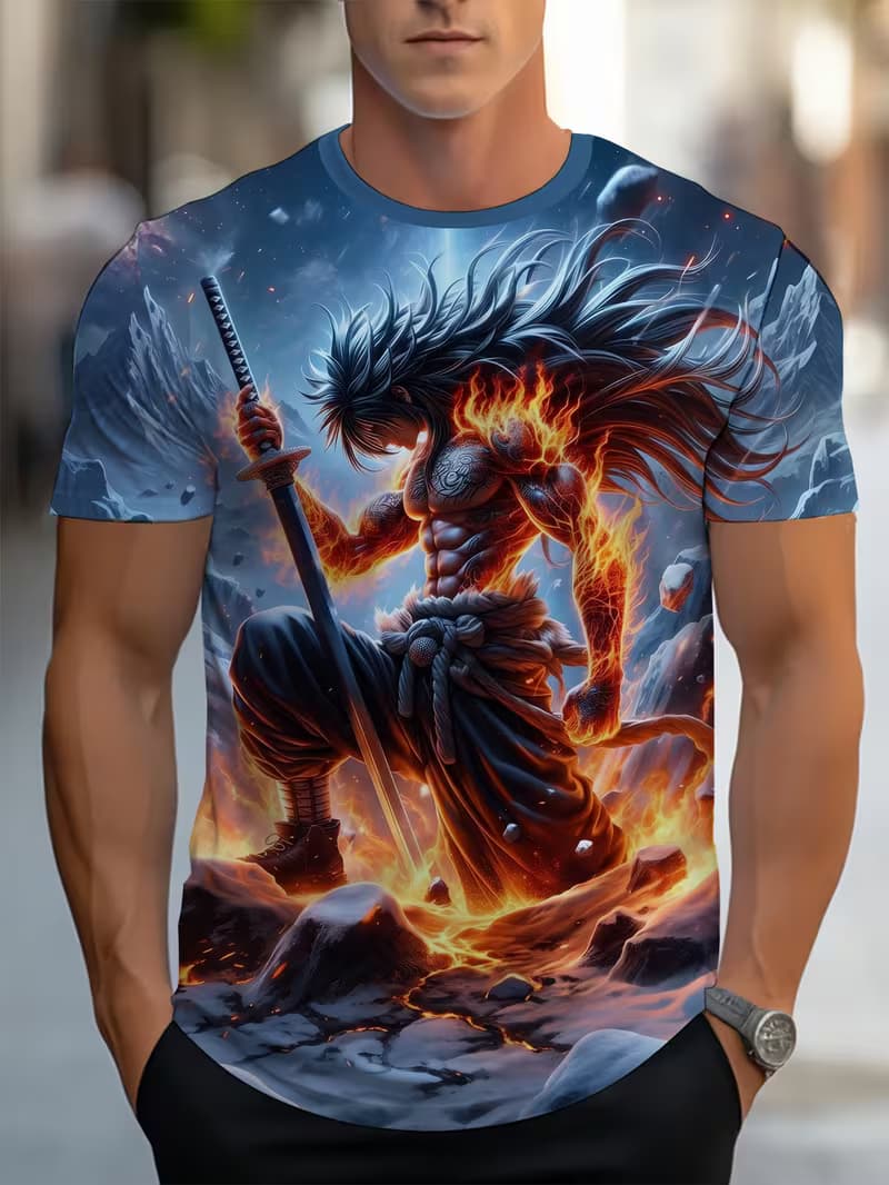 

Men s Retro 3D Graphic Print T-Shirt - Perfect for Daily Wear and Vacation XL