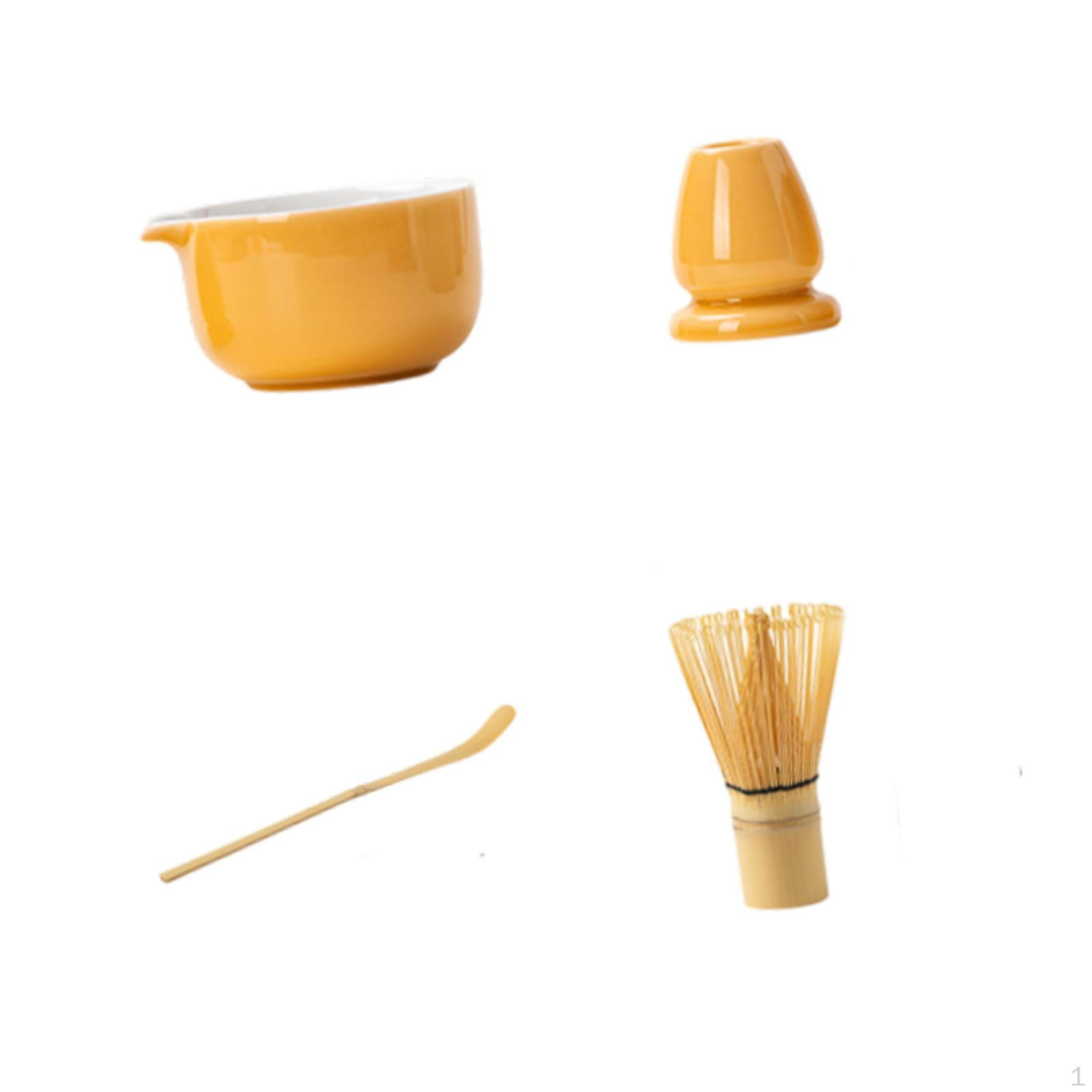 

Matcha Set Bamboo Whisk and Holder Traditional Chinese for Tea Lover Making Utensils Yellow